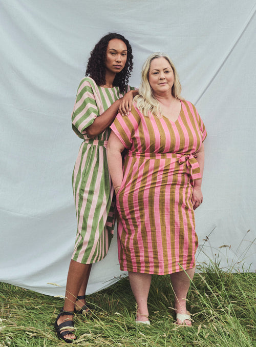 Aurelie Striped Dress - Mustard / Pink